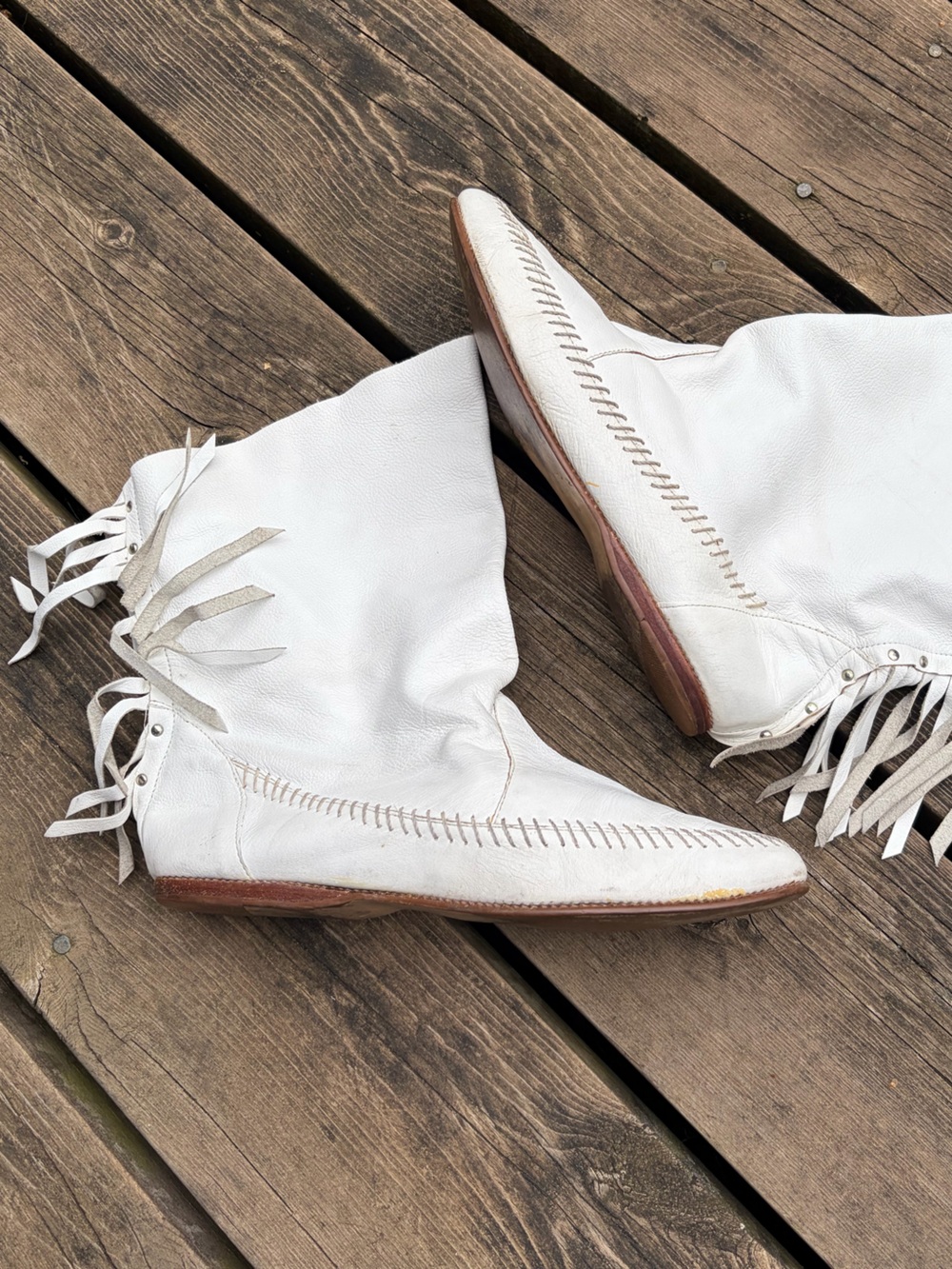 Boots DIESSE Boho RARE 80’s Moccasins Retro Vintage Leather White Brown Size 7